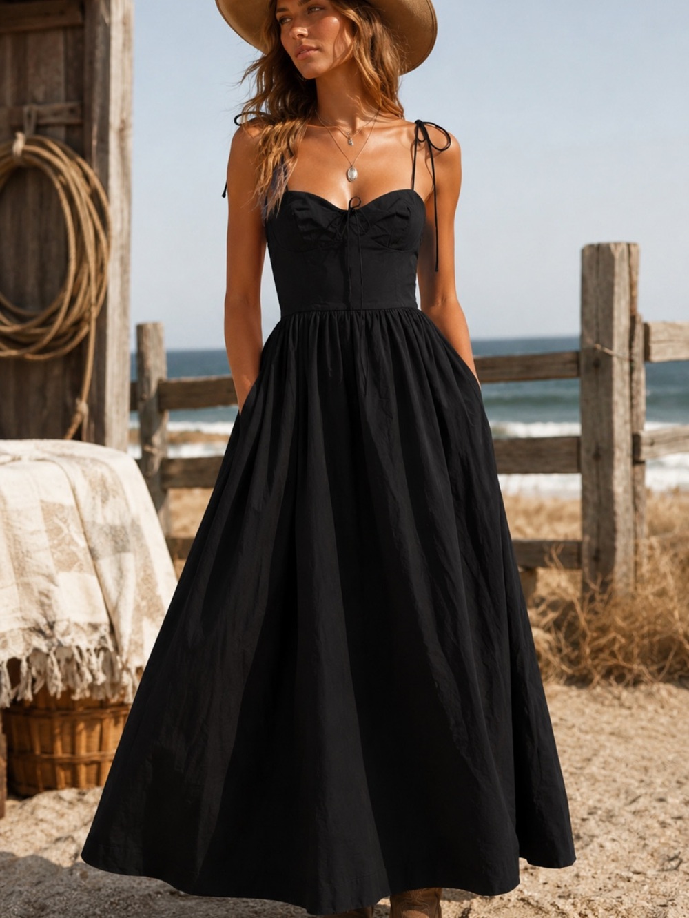 Loucia Clarissa Black Maxi Dress coastal cowgirl